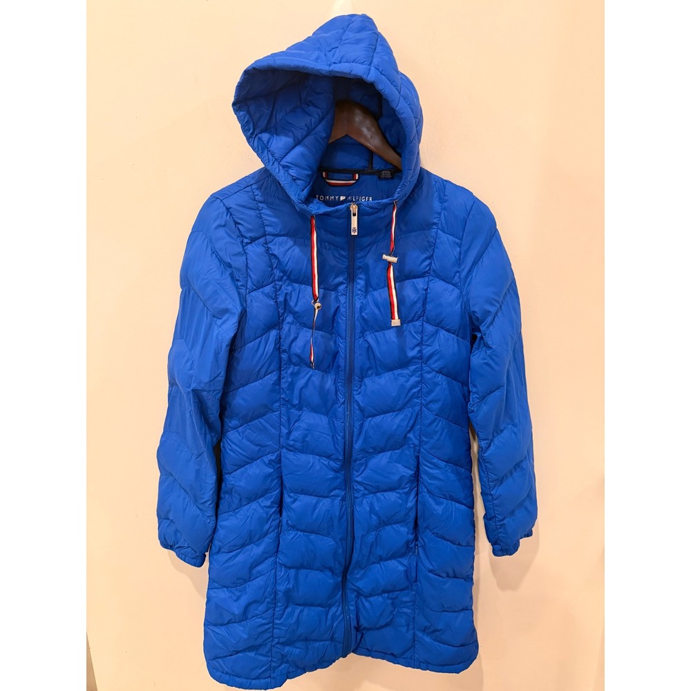 Tommy Hilfiger Womens Royal Blue Packable Down Puffer Jacket Hooded Medium